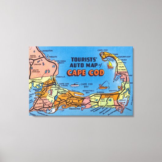 Gedetailleerde automatische kaart van Cape Cod Canvas Afdruk (Voorkant)