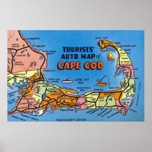 Gedetailleerde automatische kaart van Cape Cod Poster
