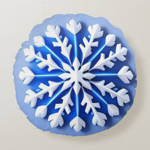 Gedetailleerde Blauwe Sneeuwvlok Rond Kussen