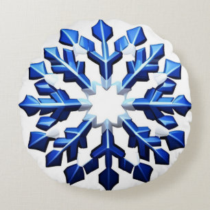 Gedetailleerde Blauwe Sneeuwvlok Rond Kussen