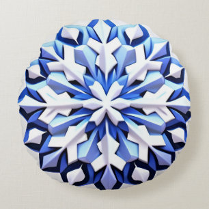 Gedetailleerde Blauwe Sneeuwvlok Rond Kussen