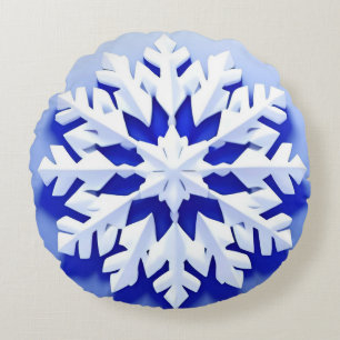 Gedetailleerde Blauwe Sneeuwvlok Rond Kussen