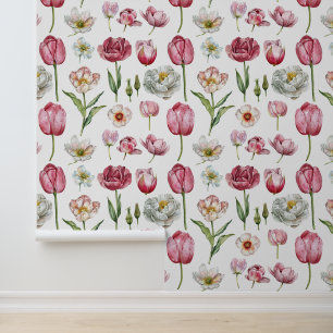 Gedetailleerde bloem collectie pioenen tulp rozen behang