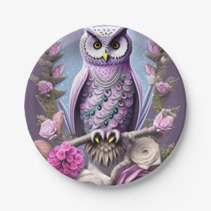 Gedetailleerde Fantasy Owl op een bed van Thorns Papieren Bordje