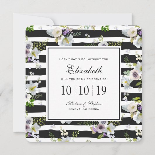 Gedetailleerde Floral Striped Pattern - Bridesmaid Kaart (Voorkant)