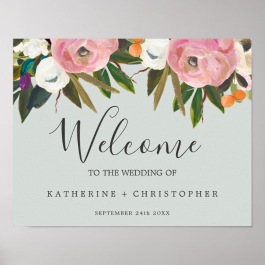 Gedetailleerde Floral Welcome Wedding Poster (Voorkant)