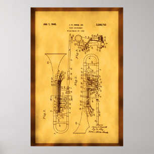 Gedetailleerde Hi res Trombone Patent art Poster