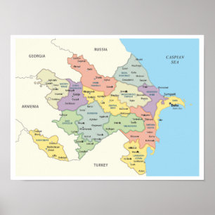 Gedetailleerde kaart van Azerbeidzjan regio's Poster