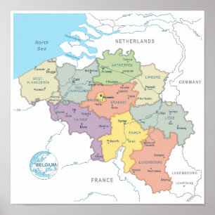 Gedetailleerde kaart van België Poster