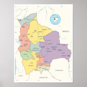 Gedetailleerde kaart van Bolivia Poster