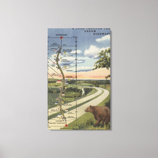 Gedetailleerde kaart van de Dream Highway Canvas Afdruk (Voorkant)