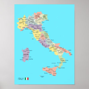 Gedetailleerde kaart van de Italiaanse regio's Poster