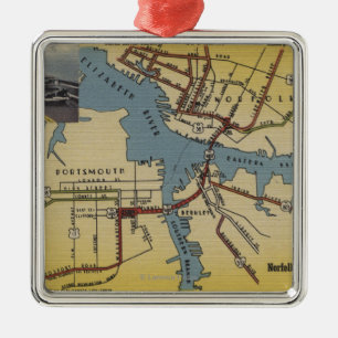 Gedetailleerde kaart van de Norfolk-Portsmouth Bri Metalen Ornament