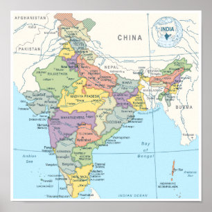 Gedetailleerde kaart van India Poster