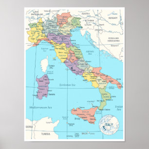 Gedetailleerde kaart van Italië Poster