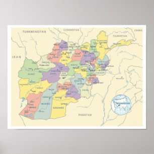 Gedetailleerde kaart van regio's in Afghanistan Poster