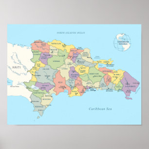 Gedetailleerde kaart van regio's in de Dominicaans Poster