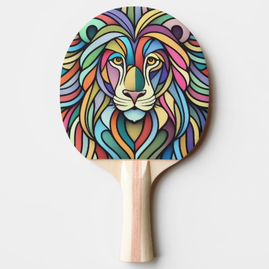 Gedetailleerde kleurrijke leeuwenkop tafeltennisbatje (Achterkant)