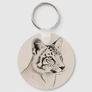 Gedetailleerde Lynx Portret Lijnkunst Sleutelhanger