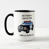 Gedetailleerde Mok koffie van politieagent in rust (Links)