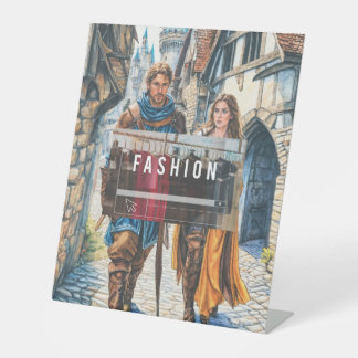 Gedetailleerde pen en inkt illustratie van een nie reclamebord met voetstuk