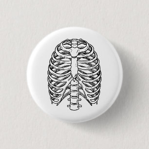 Gedetailleerde ribbenkast anatomie lijnkunst ronde button 3,2 cm