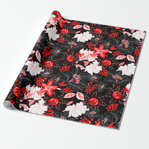 Gedetailleerde rode tropische bloem cadeaupapier