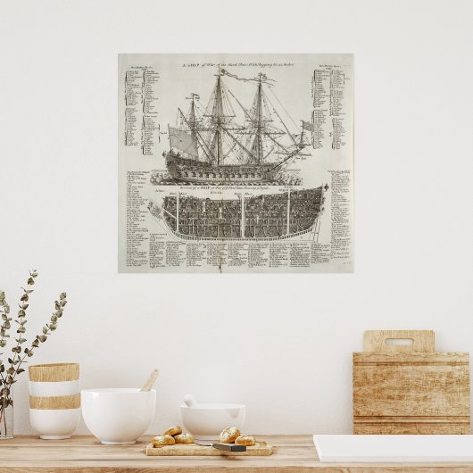 Gedetailleerde  scheepvaart over het kruispunt van poster (Keuken)