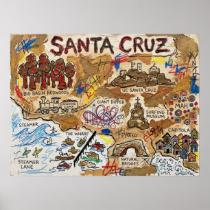 Gedetailleerde toeristenkaart van Santa Cruz – Kus Poster