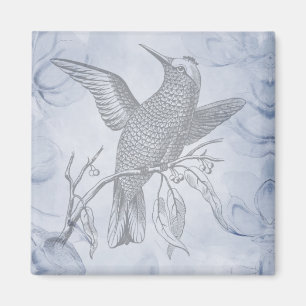 Gedetailleerde vogel lijntekening kunst pastelblau magneet
