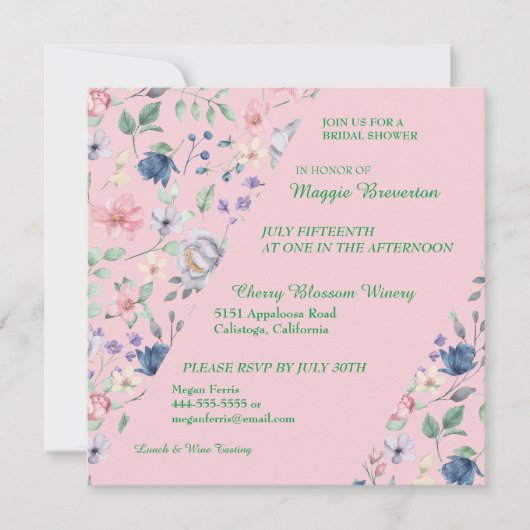 Gedetailleerde Whimsy Floral Bridal Shower Invitat Kaart (Voorkant)