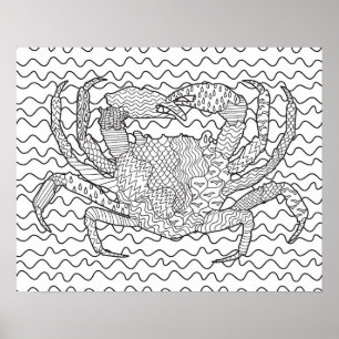 Gedetailleerde Zee Crab Doodle 2 Poster