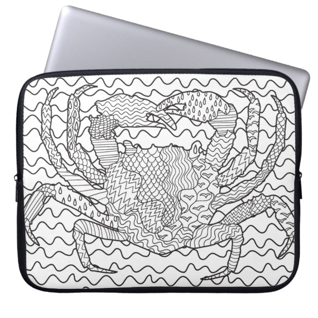 Gedetailleerde Zee Crab Doodle Laptop Sleeve (Voorkant)