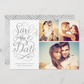 Gedetailleerde zilveren folieolie bespaart de datu save the date (Voorkant / Achterkant)