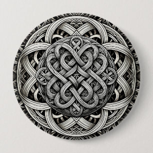 Gedetailleerde zwart-wit Keltische knoop 0001 Ronde Button 4,0 Cm