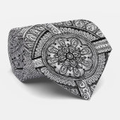 Gedetailleerde zwart-witte bloemen Rosette Mandala Stropdas (Opgerold)