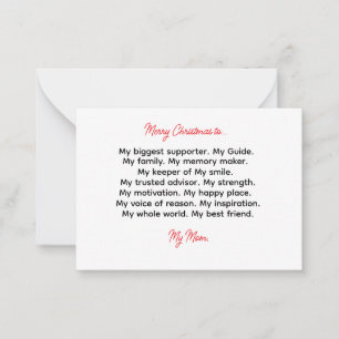 Gedicht Mum Christmas Kaart - Kerst Kaart voor Mam Notitiekaartje