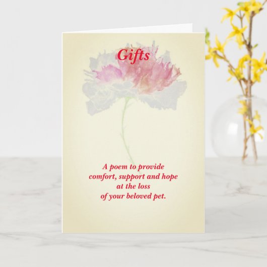 Gedicht Vrouw Pet Loss Sympathy FLST Gevouwen Kaar Kaart (Gele Bloem)