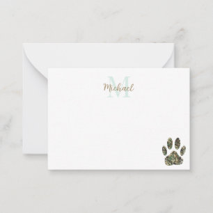Gedistresseerde Camo Hond Pootafdruk Monogram Notitiekaartje