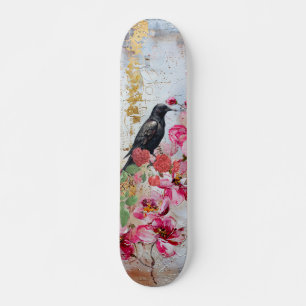 Gedistresseerde Roze Bloemen Raven & Roses Skatebo Skateboard