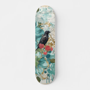 Gedistresseerde Turquoise Bloemen Raven & Roses Sk Skateboard