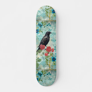 Gedistresseerde Turquoise Bloemen Raven & Roses Sk Skateboard