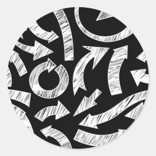 Gedoedelde pijlen zwart en wit ronde sticker