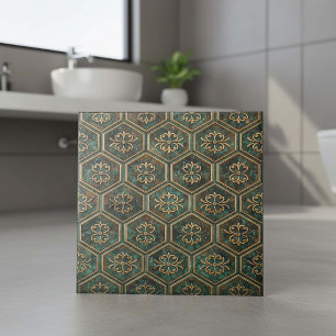 Gedoofde Teal & Brons Zeshoek #17 ID1227 Tegeltje