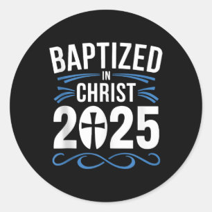 Gedoopt in Christus 2025 Katholieke doop Jezus God Ronde Sticker