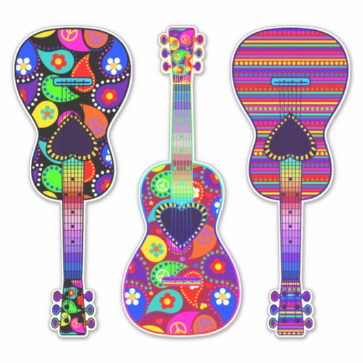Gedopte gitaren | Boho | Hippie-stijl Sticker (Voorkant)
