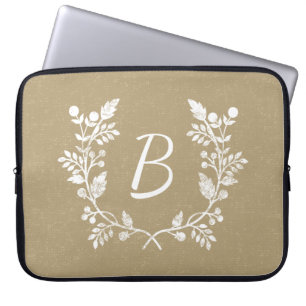 Gedraaide beige White Floral Wreator Persoonlijk Laptop Sleeve