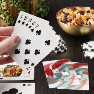 Gedraaide cirkelvormige stukken in zacht rood kora pokerkaarten