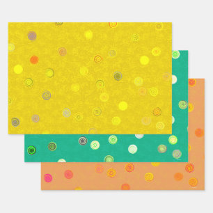 Gedraaide Stippen Spiraal Drie-Kleur Cadeaupapier