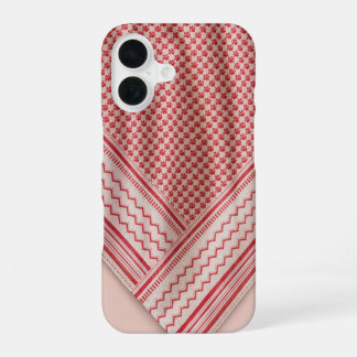 Gedrapeerder rood-witte Shemagh Keffiyeh, Blush Ro iPhone 16 Hoesje